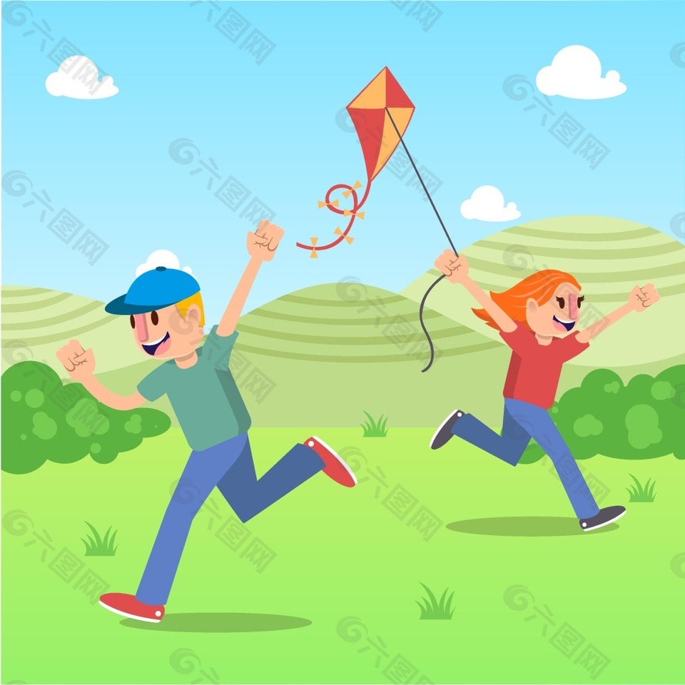 卡通人物草地背景