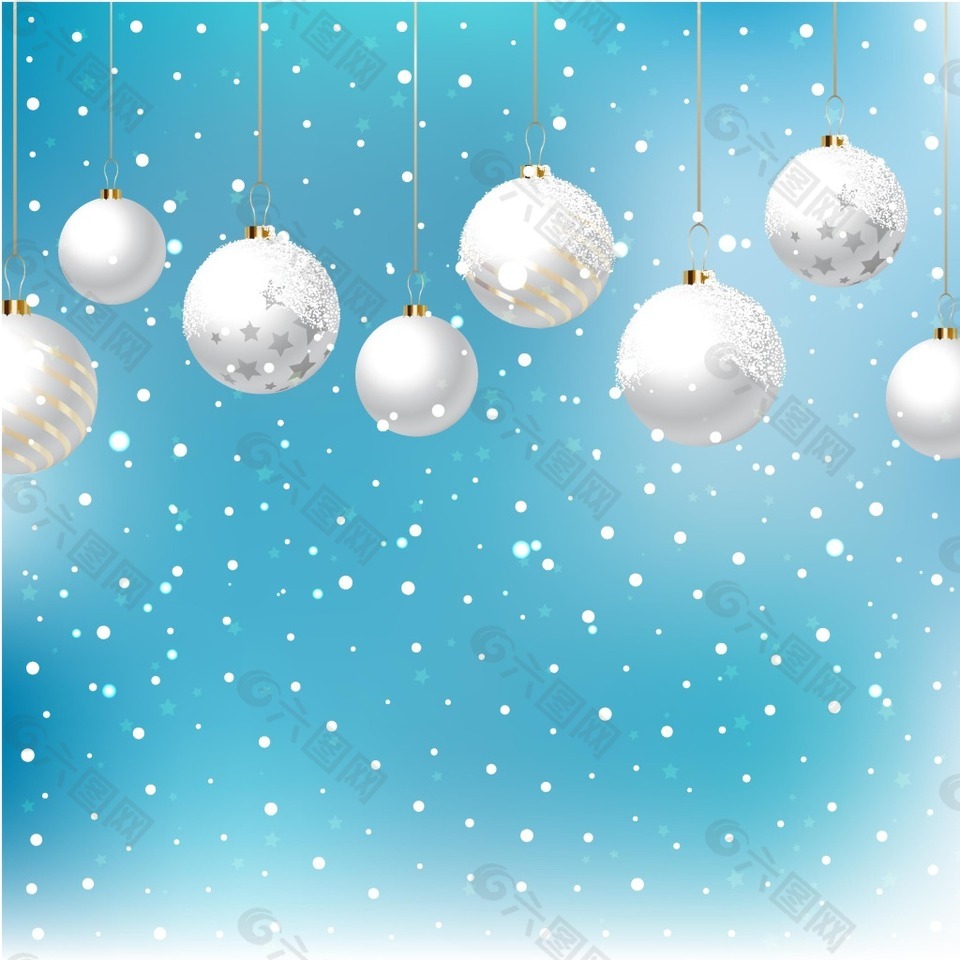 白色圣诞球雪花背景