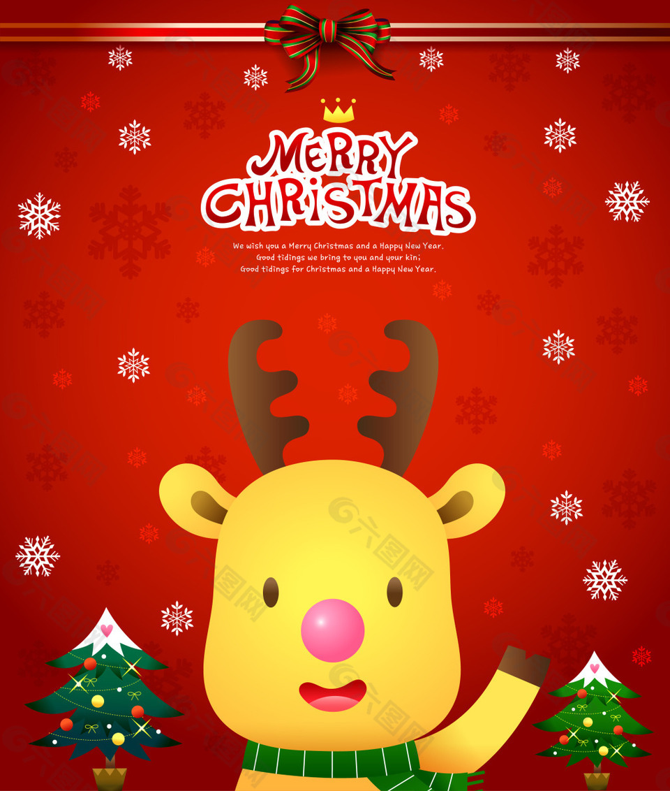 卡通麋鹿雪花背景