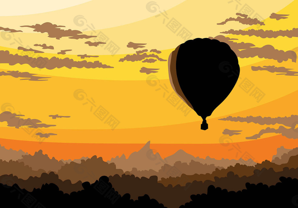 手绘矢量热气球插画素材