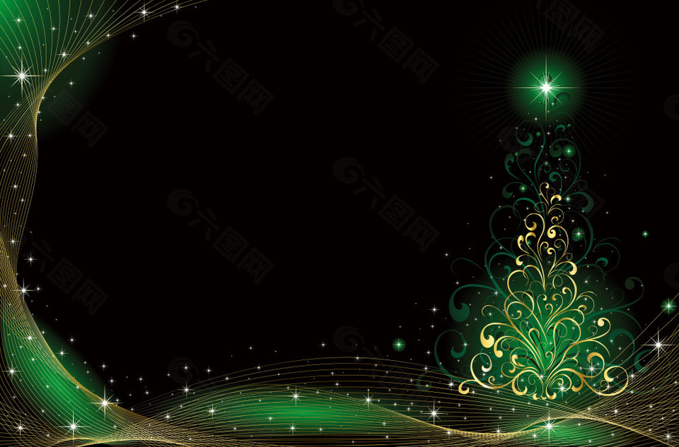 金光绿色圣诞树背景