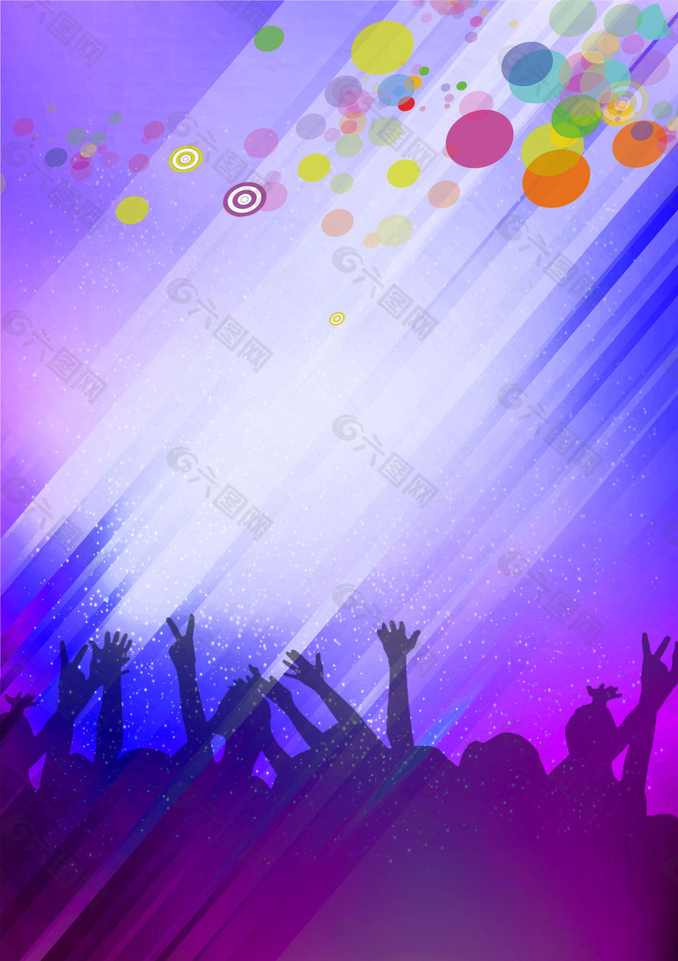 欢呼人群彩色圆圈炫彩线条背景素材
