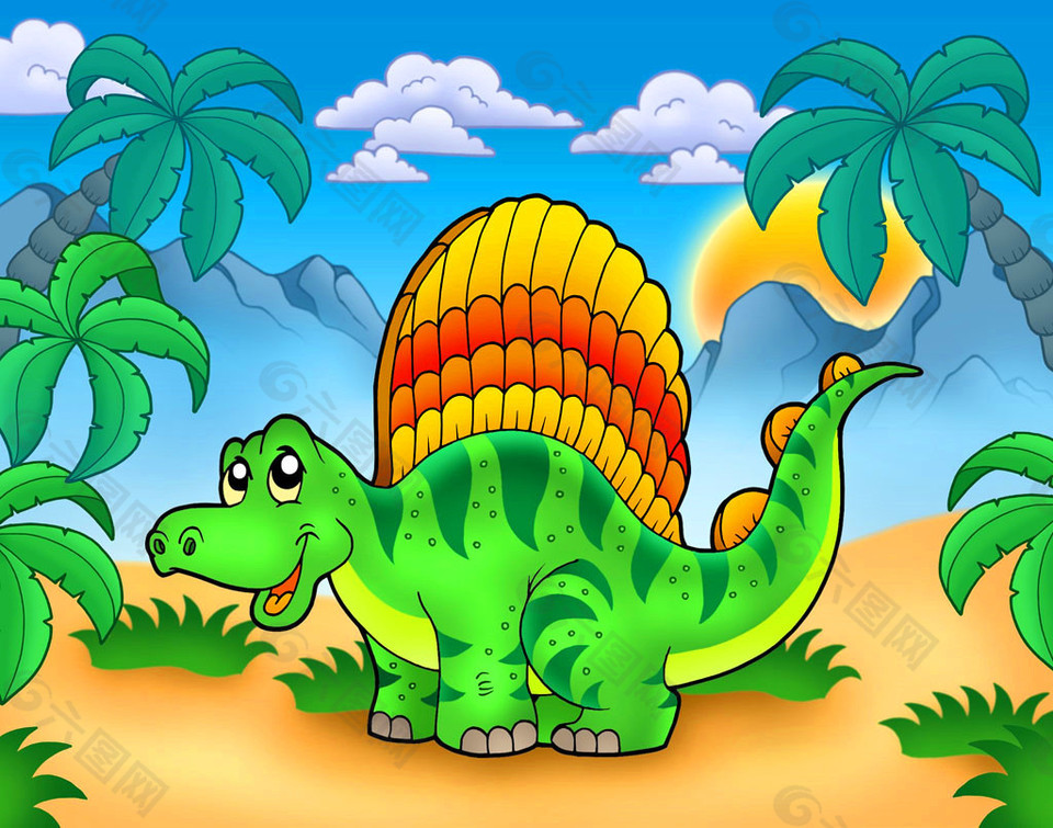 卡通椰树恐龙图片