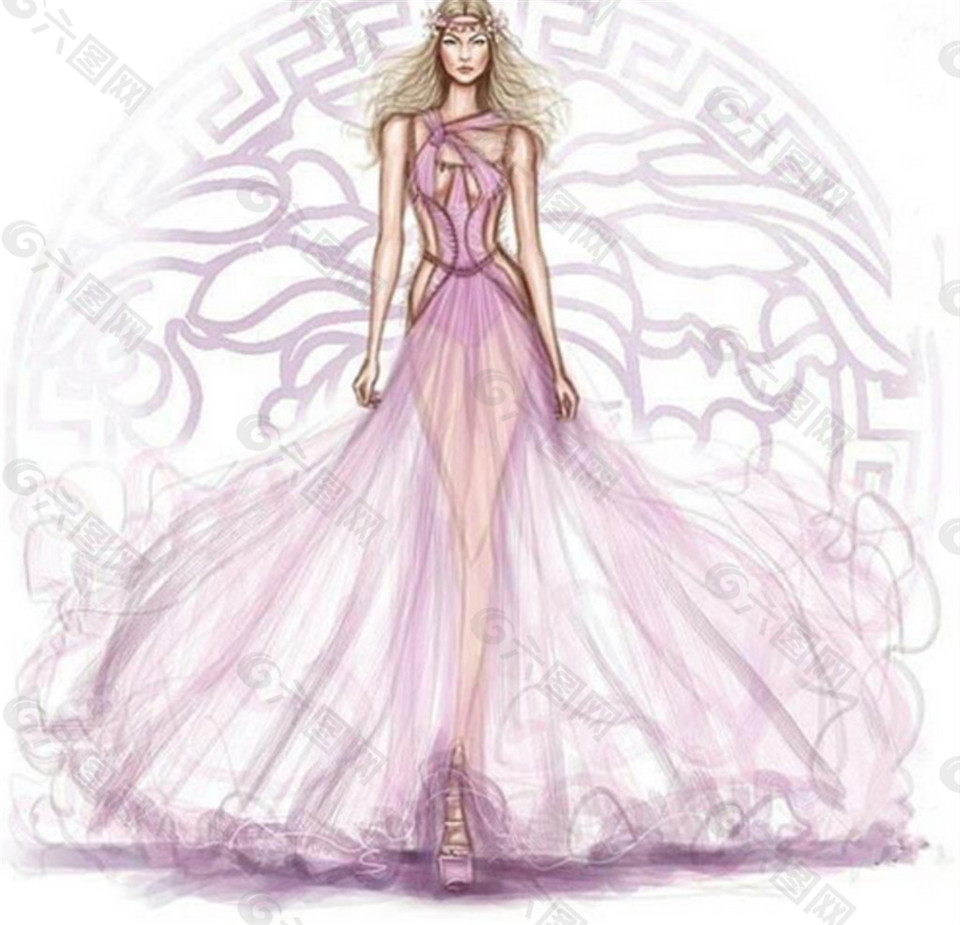 浅紫色晚礼服设计图