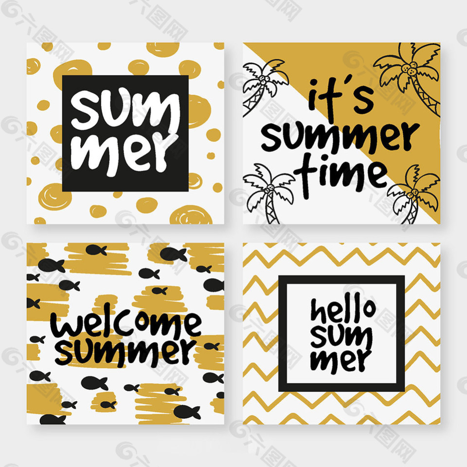 金色夏季元素卡片模板