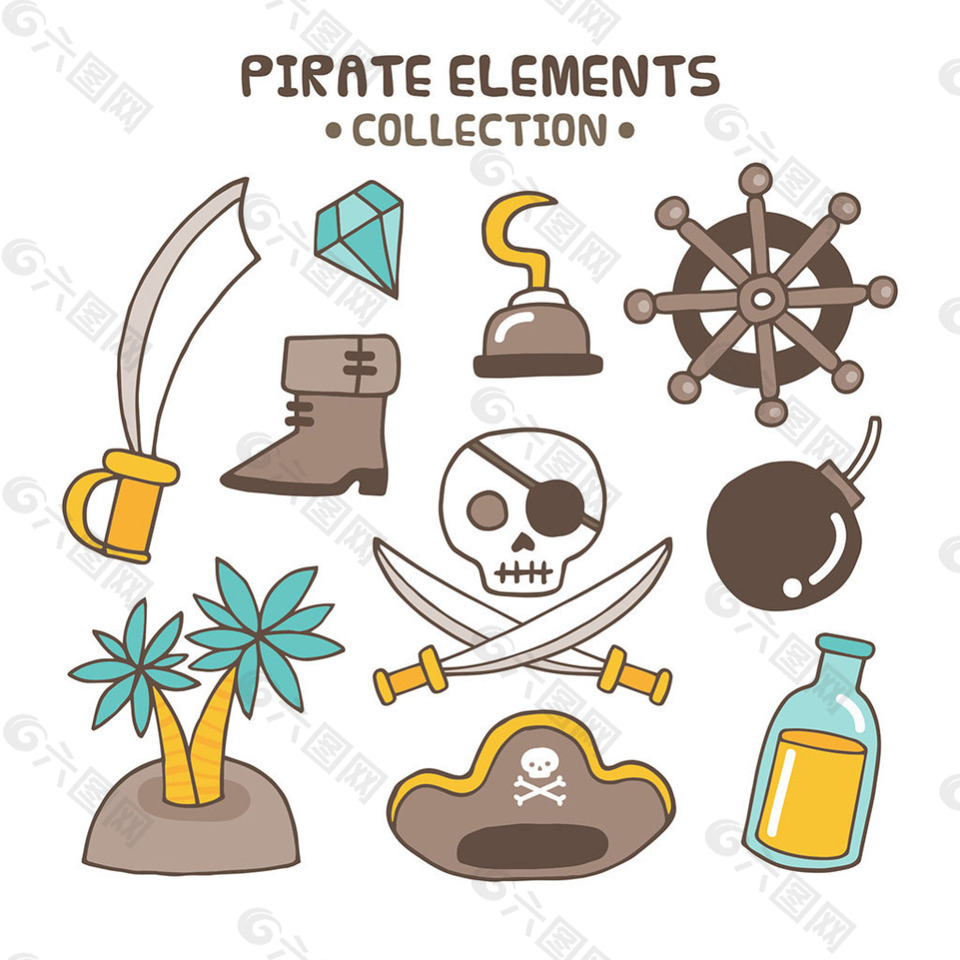 手绘各种海盗物品图标