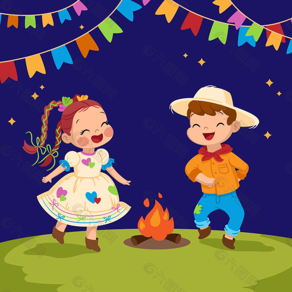 儿童跳舞篝火节日元素背景