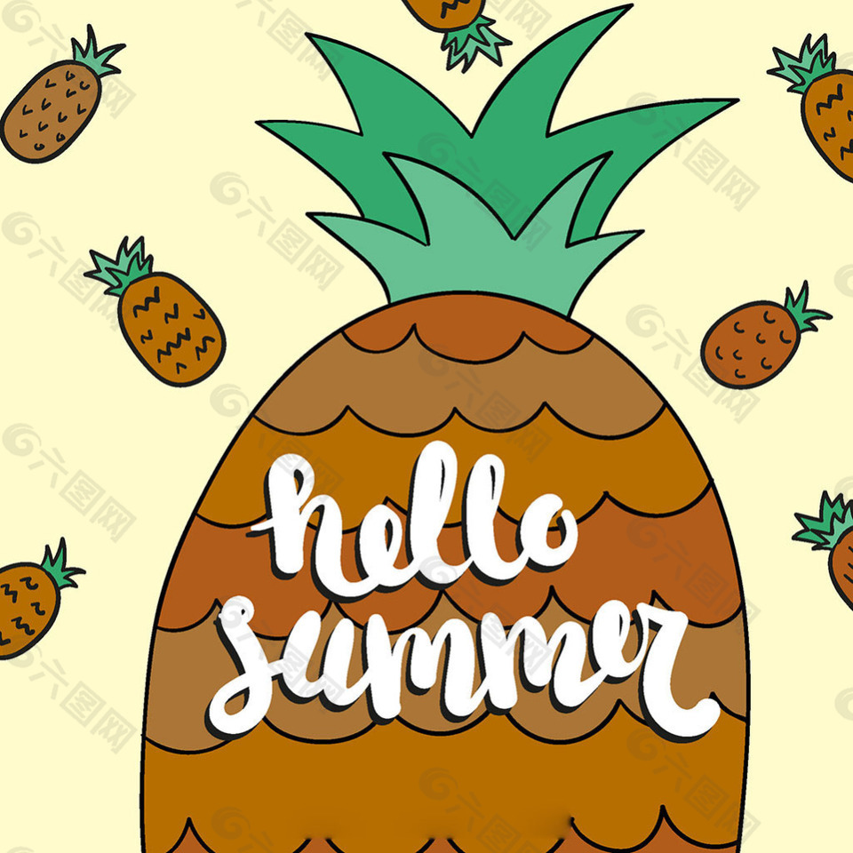 快乐的夏天手绘菠萝插图背景