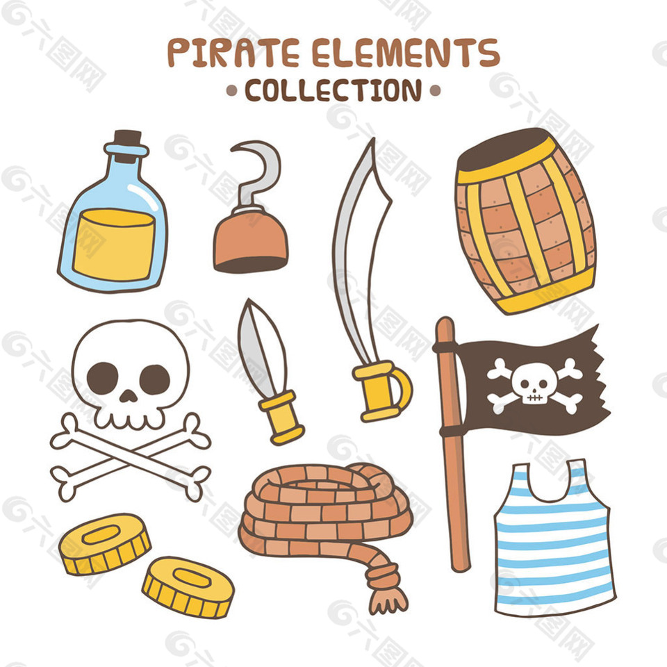 手绘风格海盗元素图标