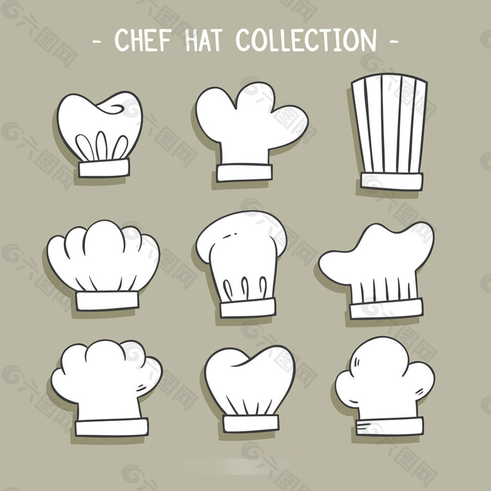 九个手绘厨师帽子图标