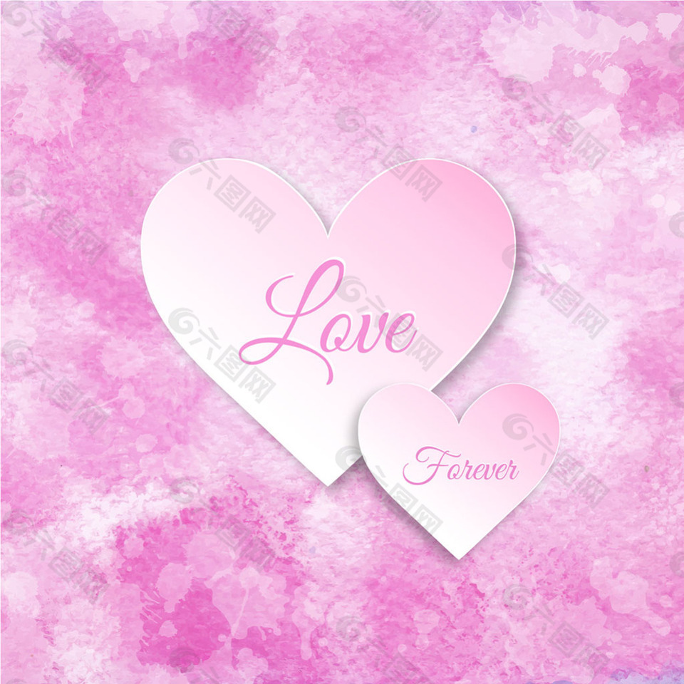 粉红色水彩风格爱情主题背景