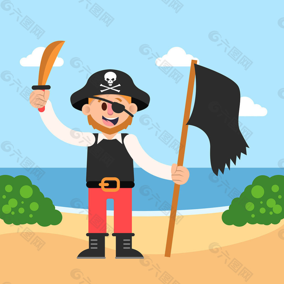 海盗与旗帜沙滩背景