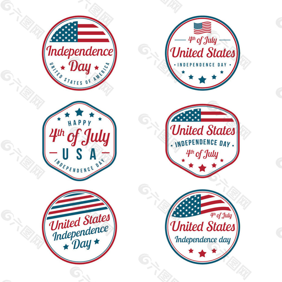 六个美国独立日星条旗元素图标