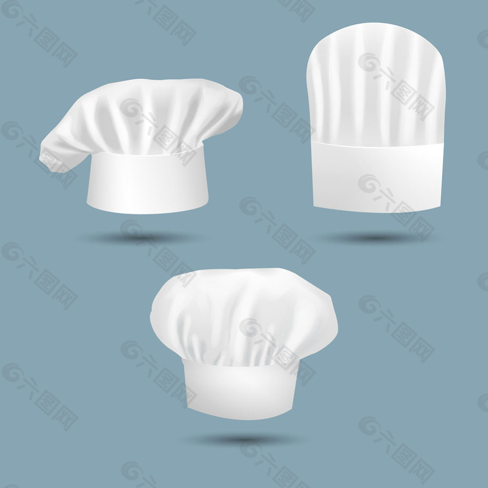 三个写实风格的厨师帽子