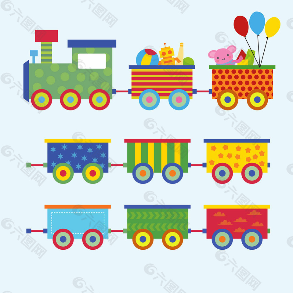 手绘彩色玩具列车平面设计素材
