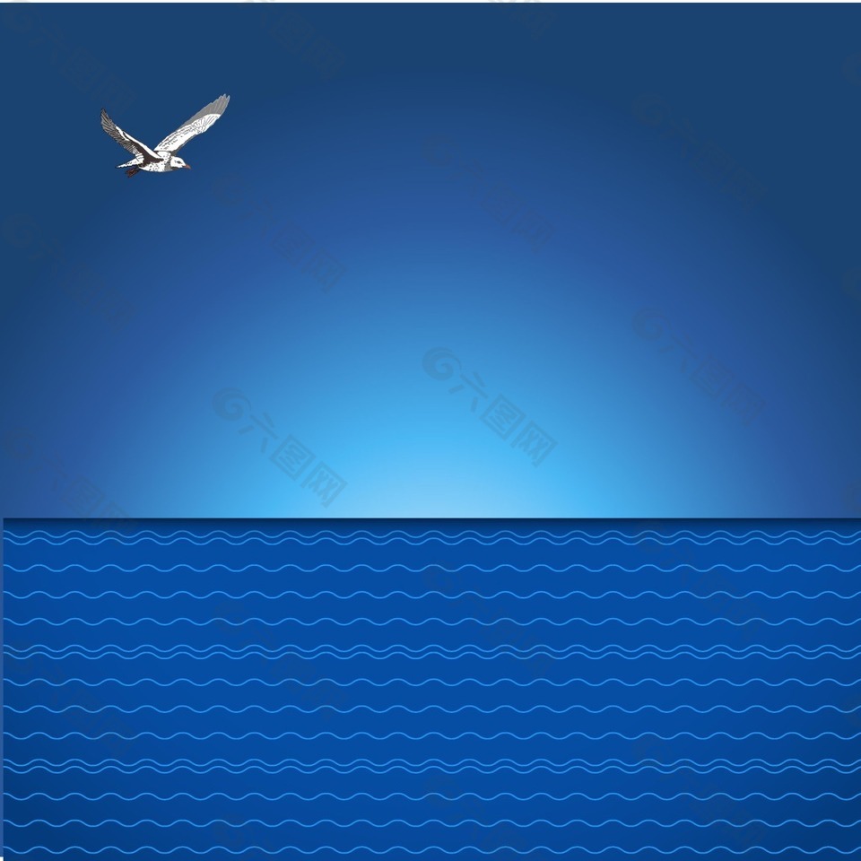 手绘蓝色海洋海鸥背景