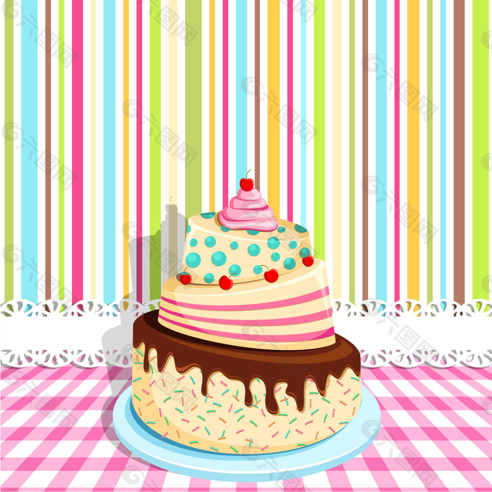生日蛋糕条纹格子背景