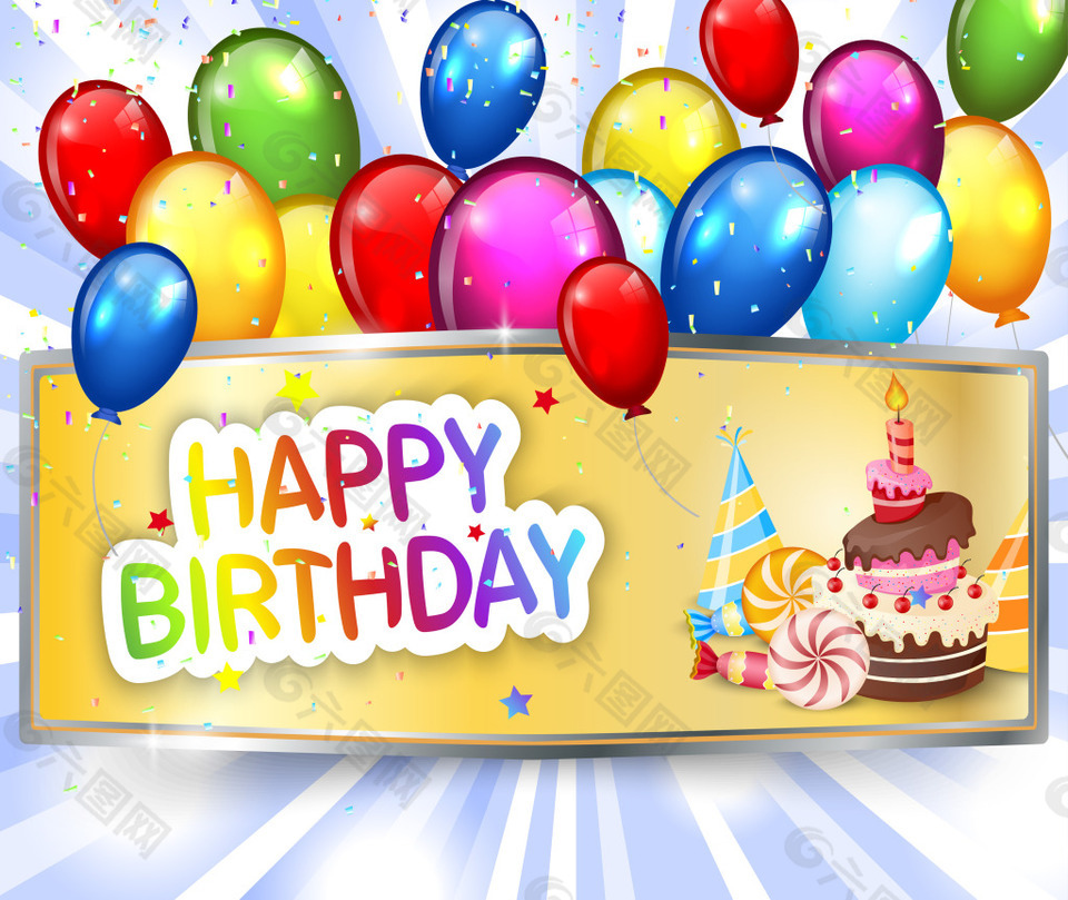 生日卡片蛋糕气球背景