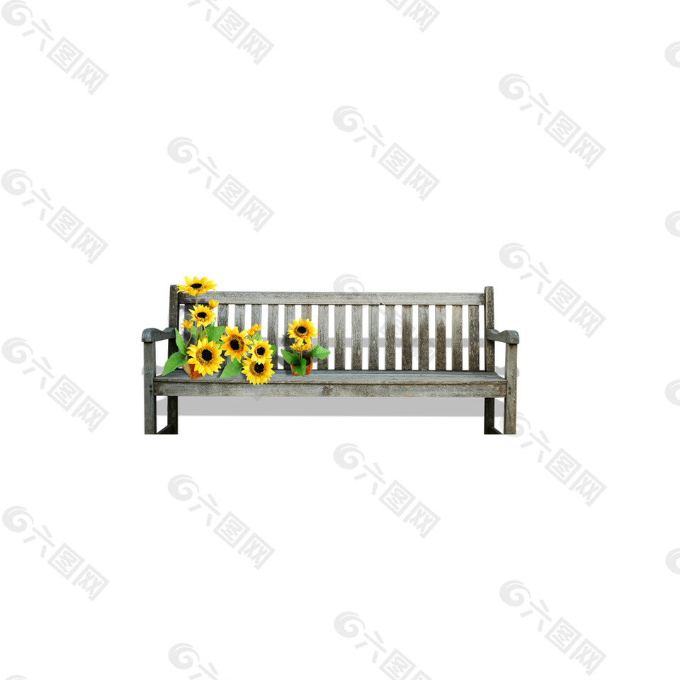 唯美长椅黄色花朵