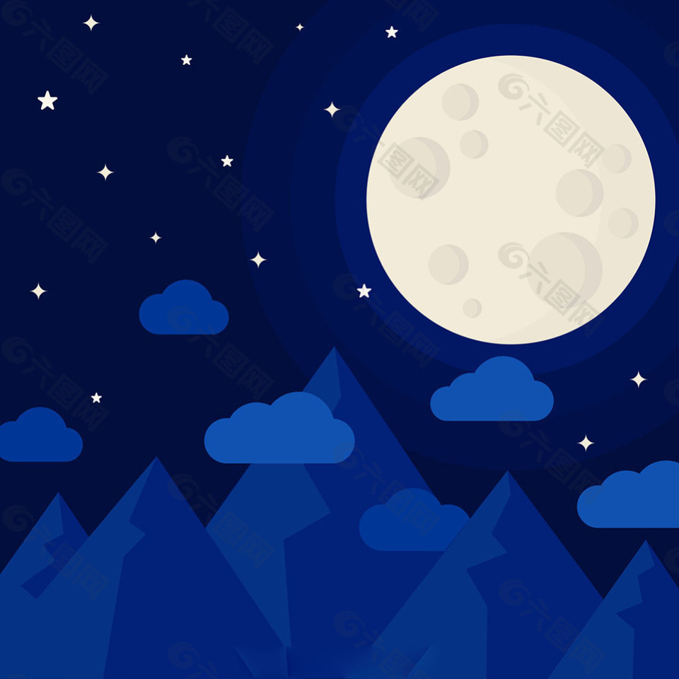 蓝色夜景与月亮背景