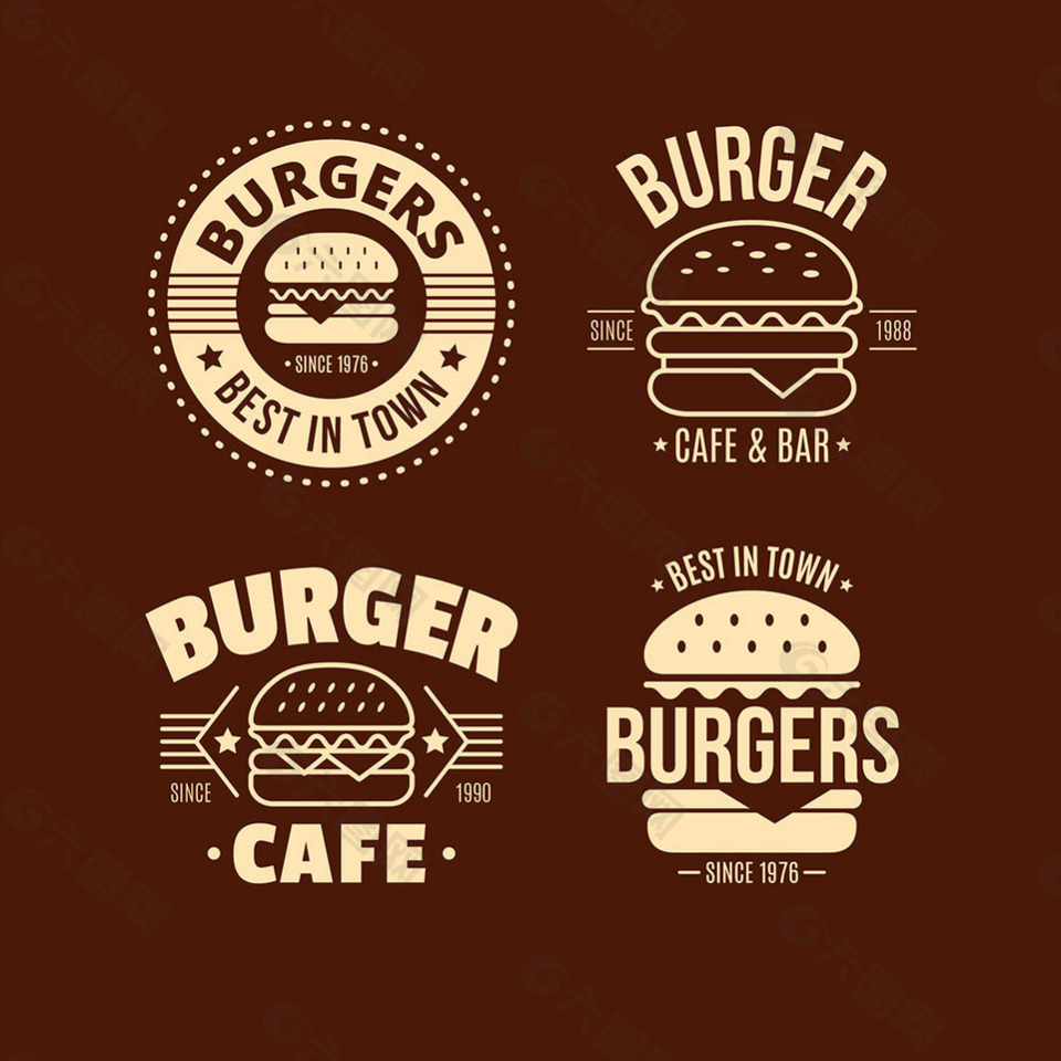 四个汉堡包装饰标志图标
