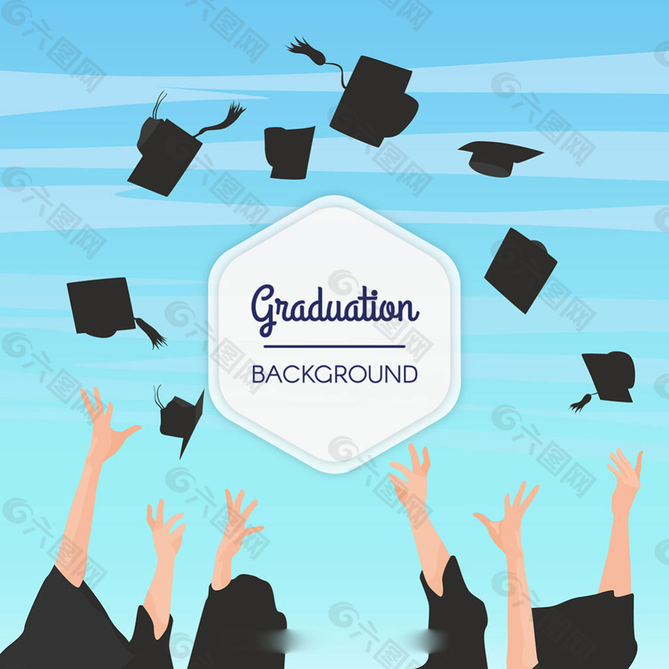 手抛帽子蓝色毕业背景