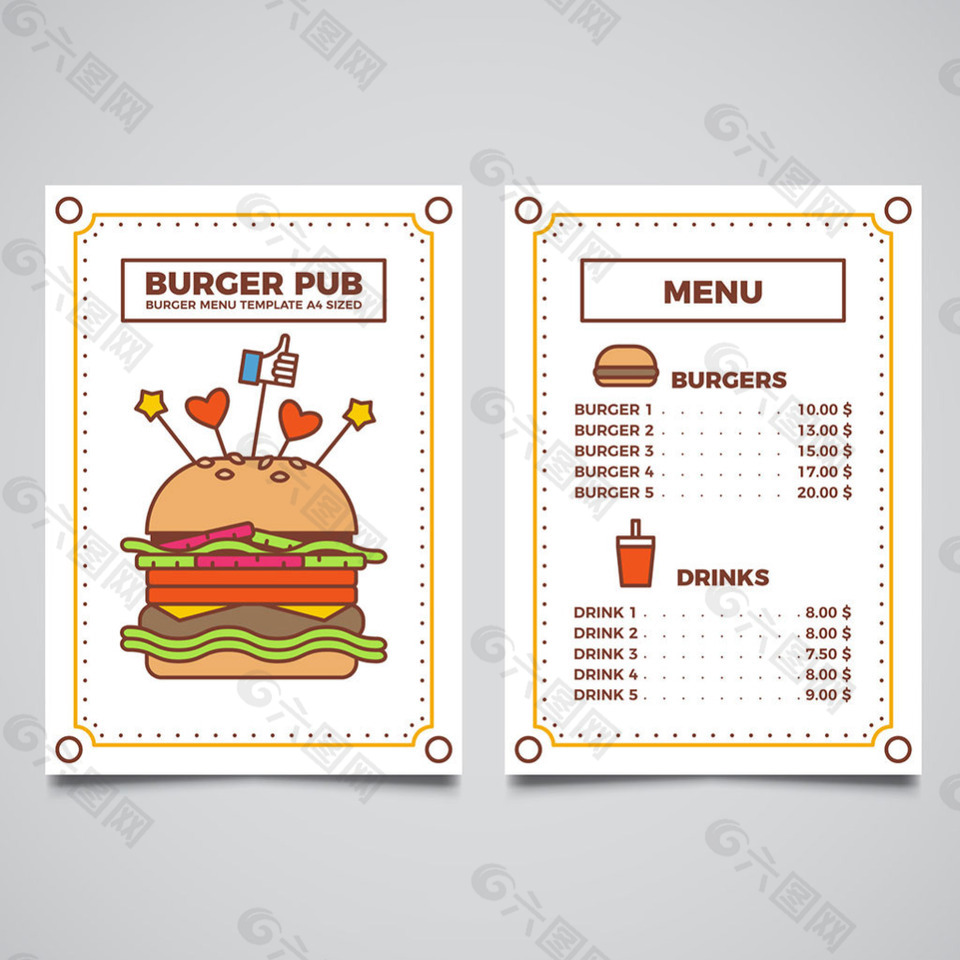 彩色元素汉堡菜单模板