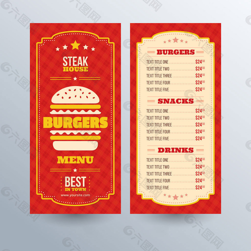 黄色细节汉堡红色菜单模板