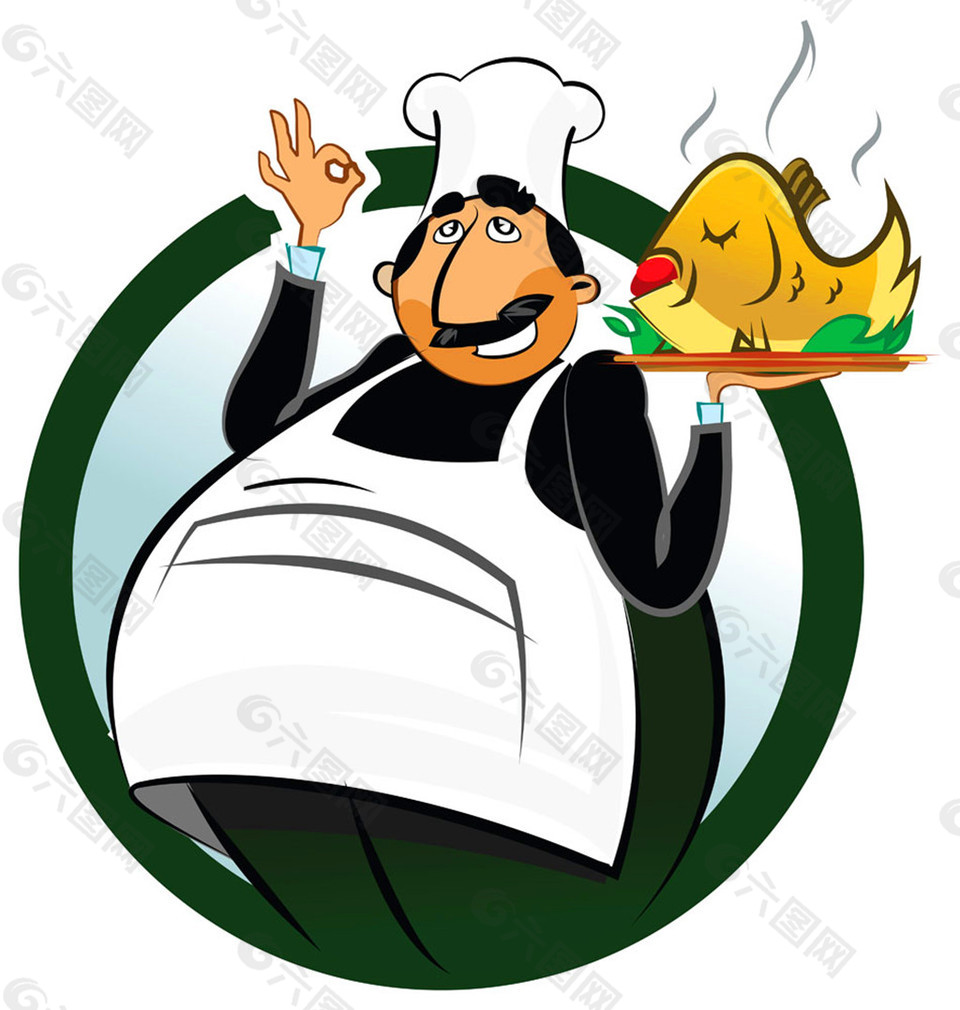 托鱼盘的胖厨师图片