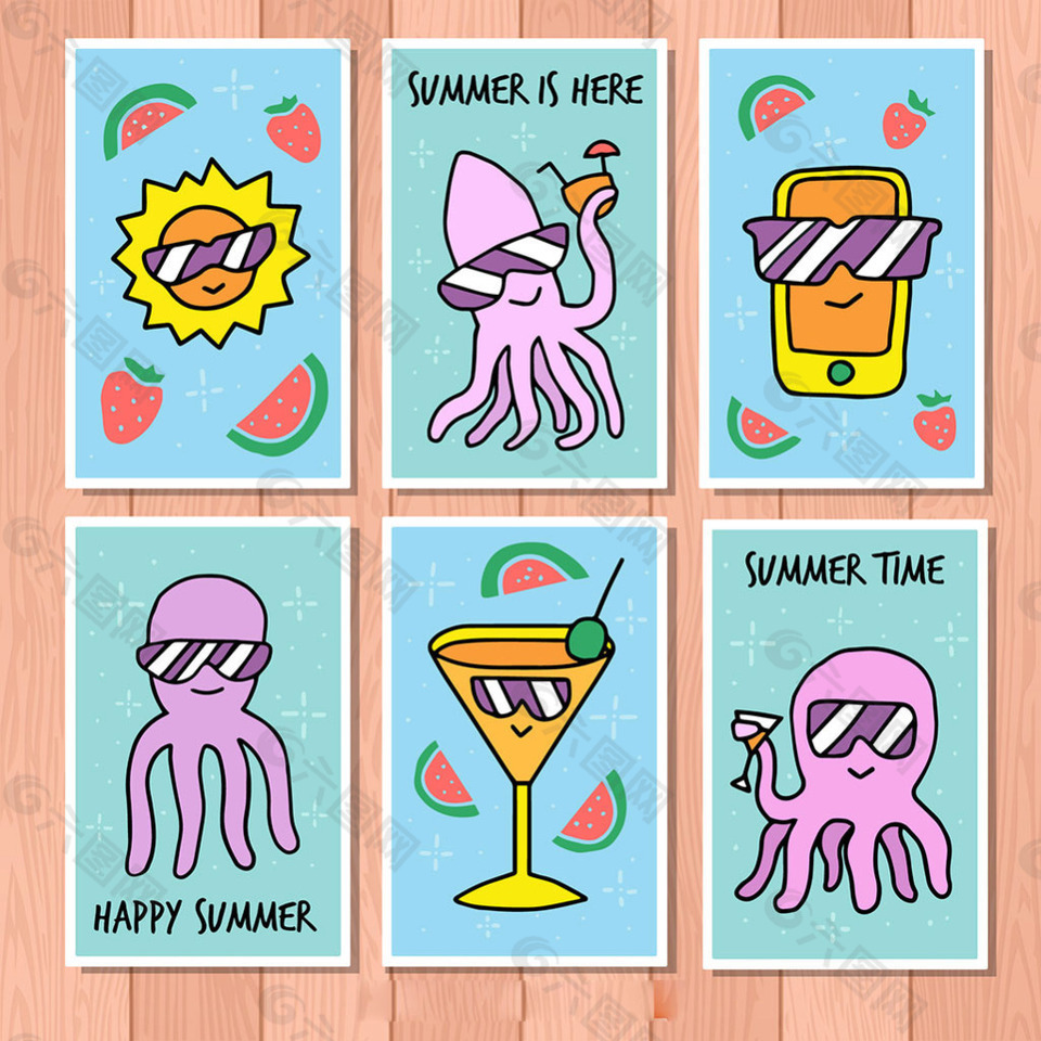 创意彩色夏天主题卡片