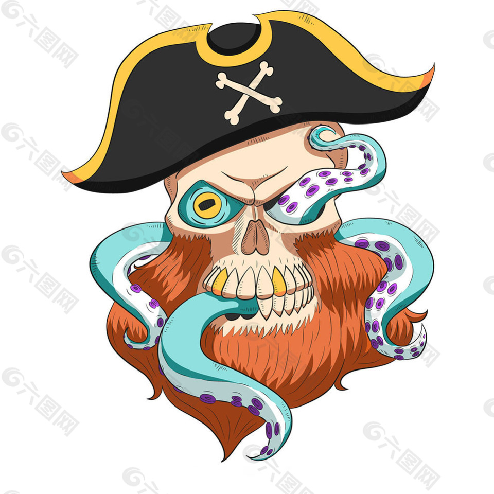 海盗船长头骨与章鱼脚背景