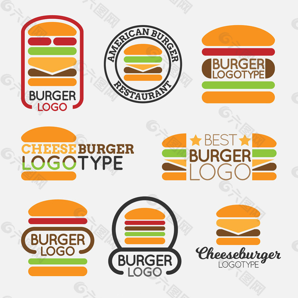 不同种类的汉堡标志图标
