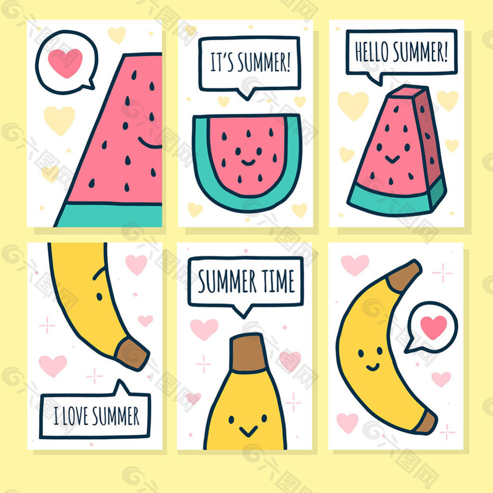 夏天西瓜香蕉插图卡片