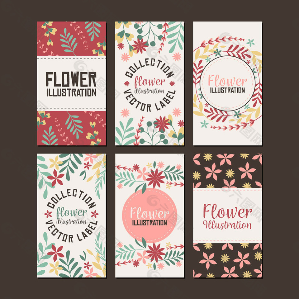 六个彩色花卉标签