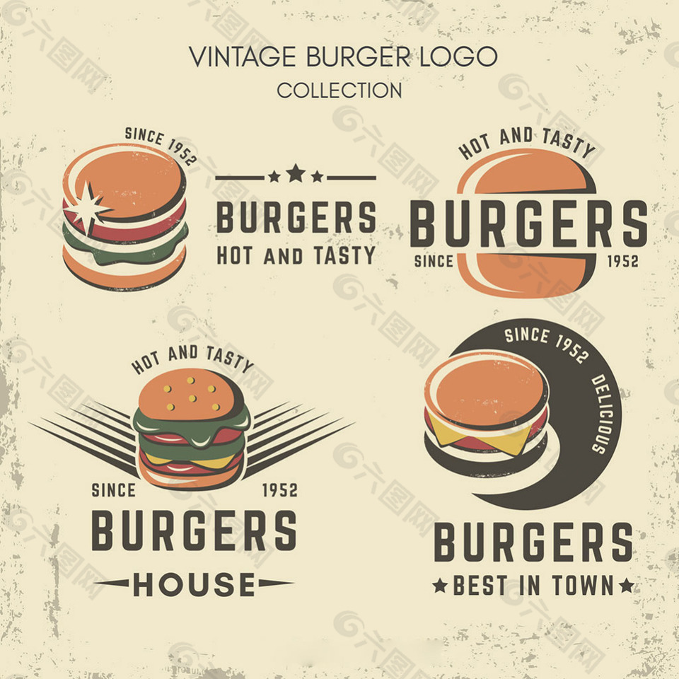 复古风格汉堡标志图标