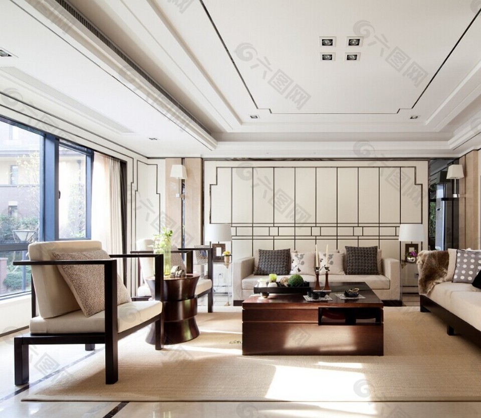 新中式简约客厅沙发背景墙设计图