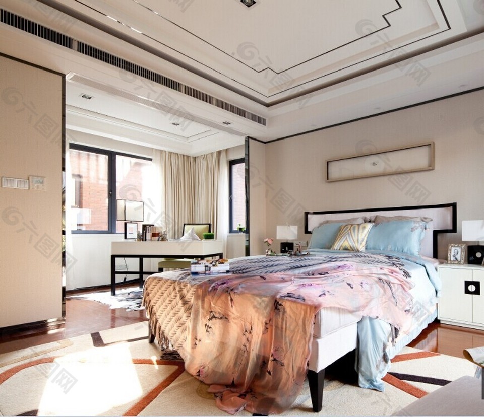 新中式时尚卧室大床设计图
