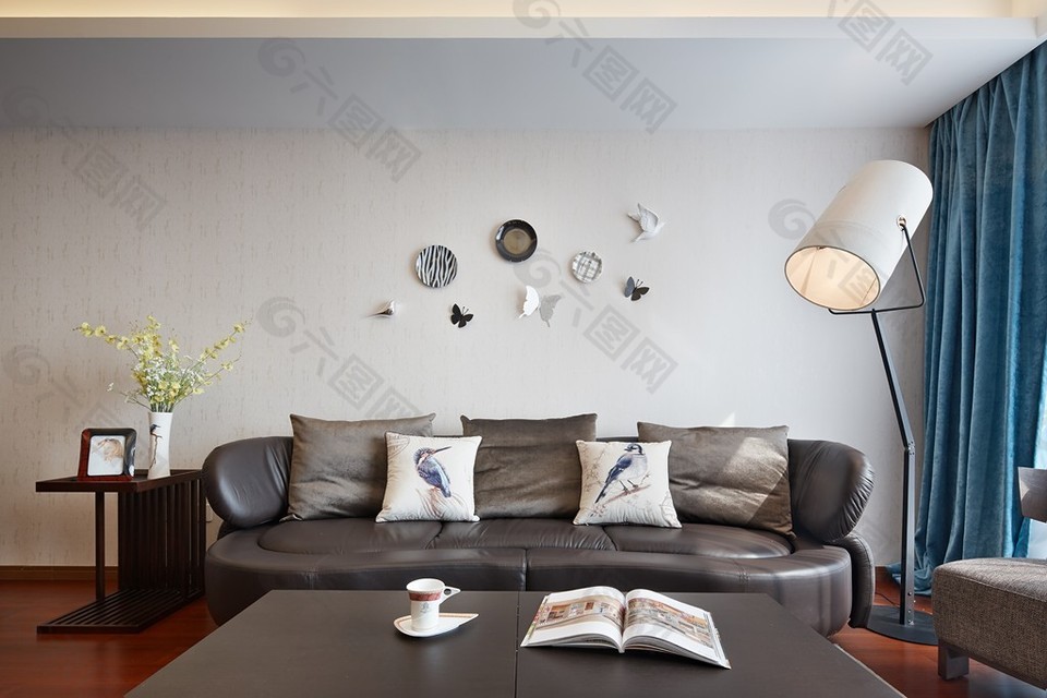 新中式时尚客厅茶几沙发背景墙设计图