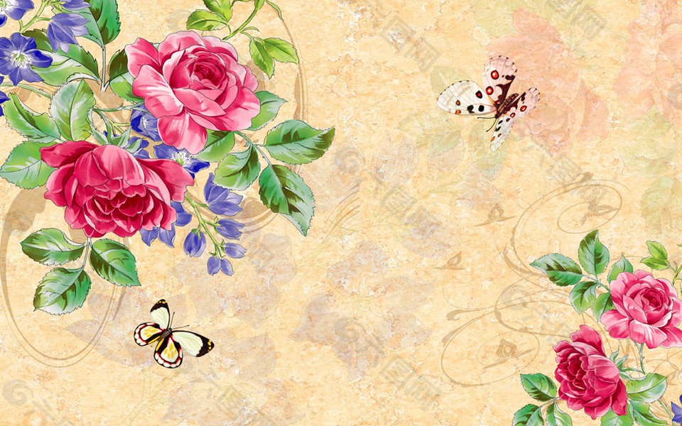 飞碟红色花朵背景墙图片