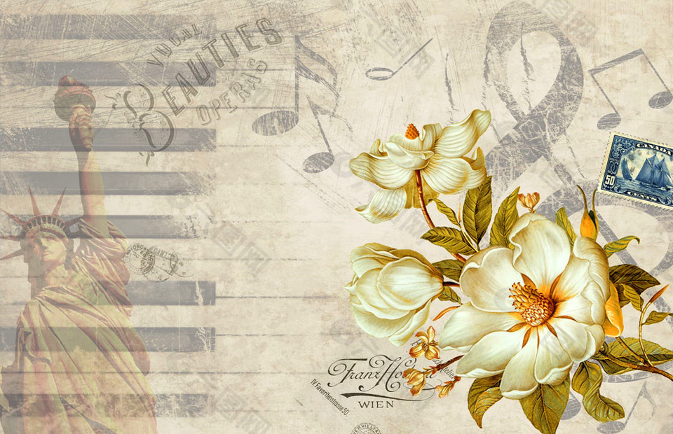 自由女神花朵背景墙图片
