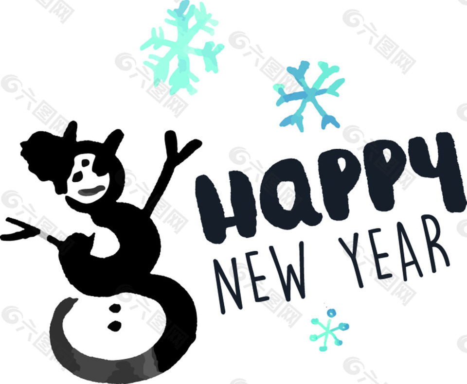 开心的雪人新年快乐卡通矢量图标素材
