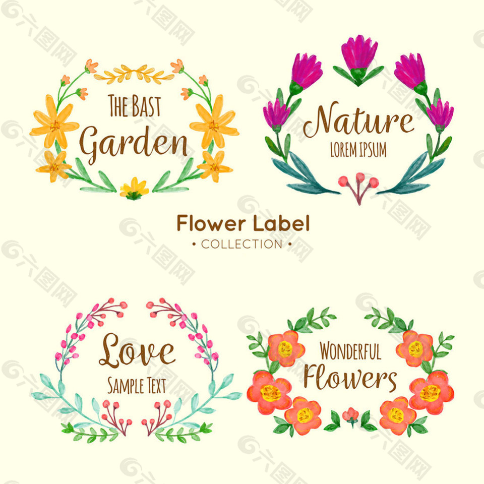 彩色水彩花卉贴纸图标