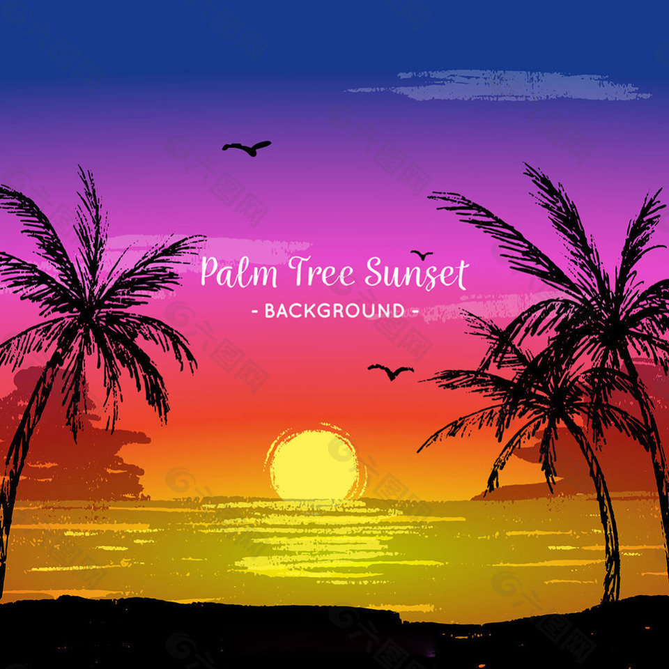 棕榈树椰树夕阳风景背景
