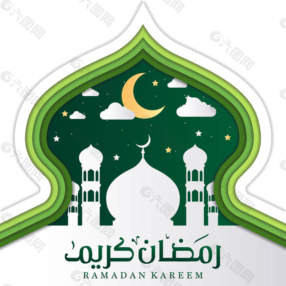 白色绿色伊斯兰元素斋月背景