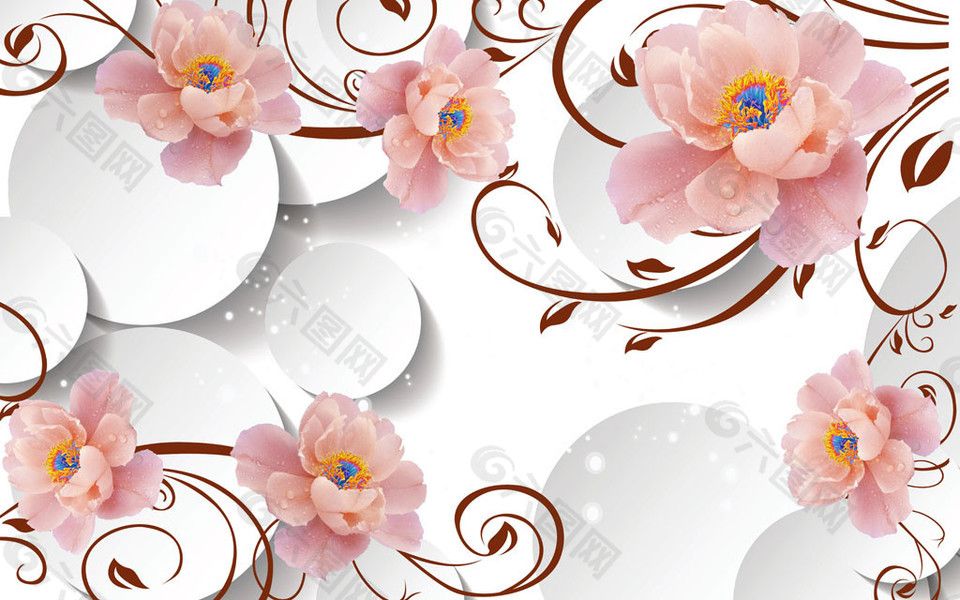 粉红花朵3D背景墙图片