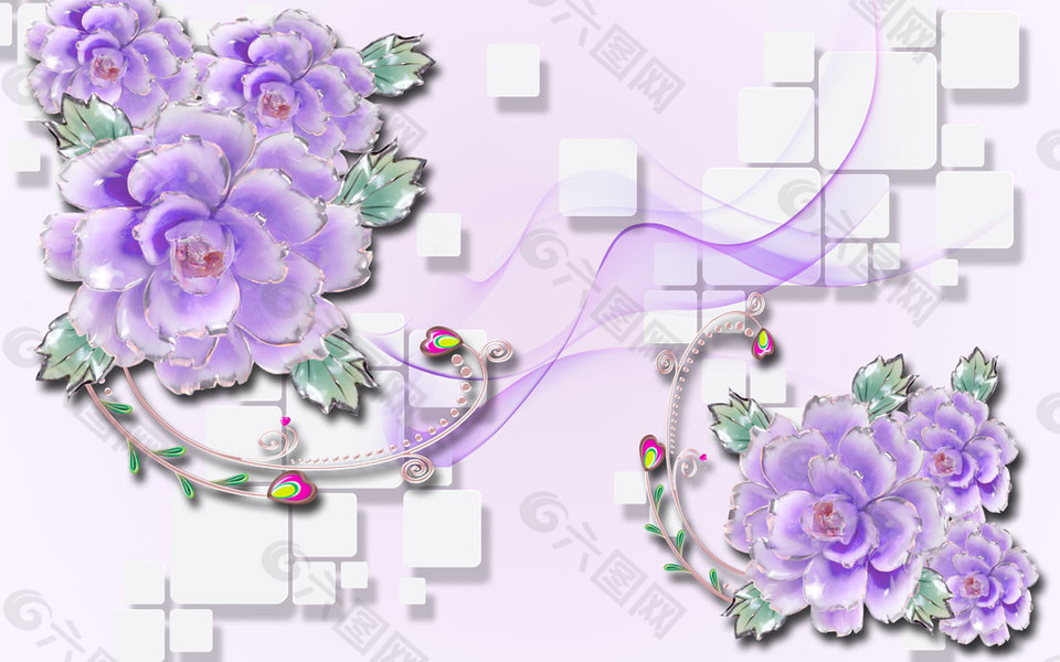 紫色牡丹花背景墙图片