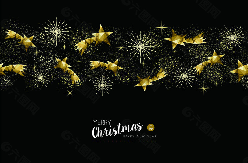 金色新年装饰雪花铃铛矢量素材