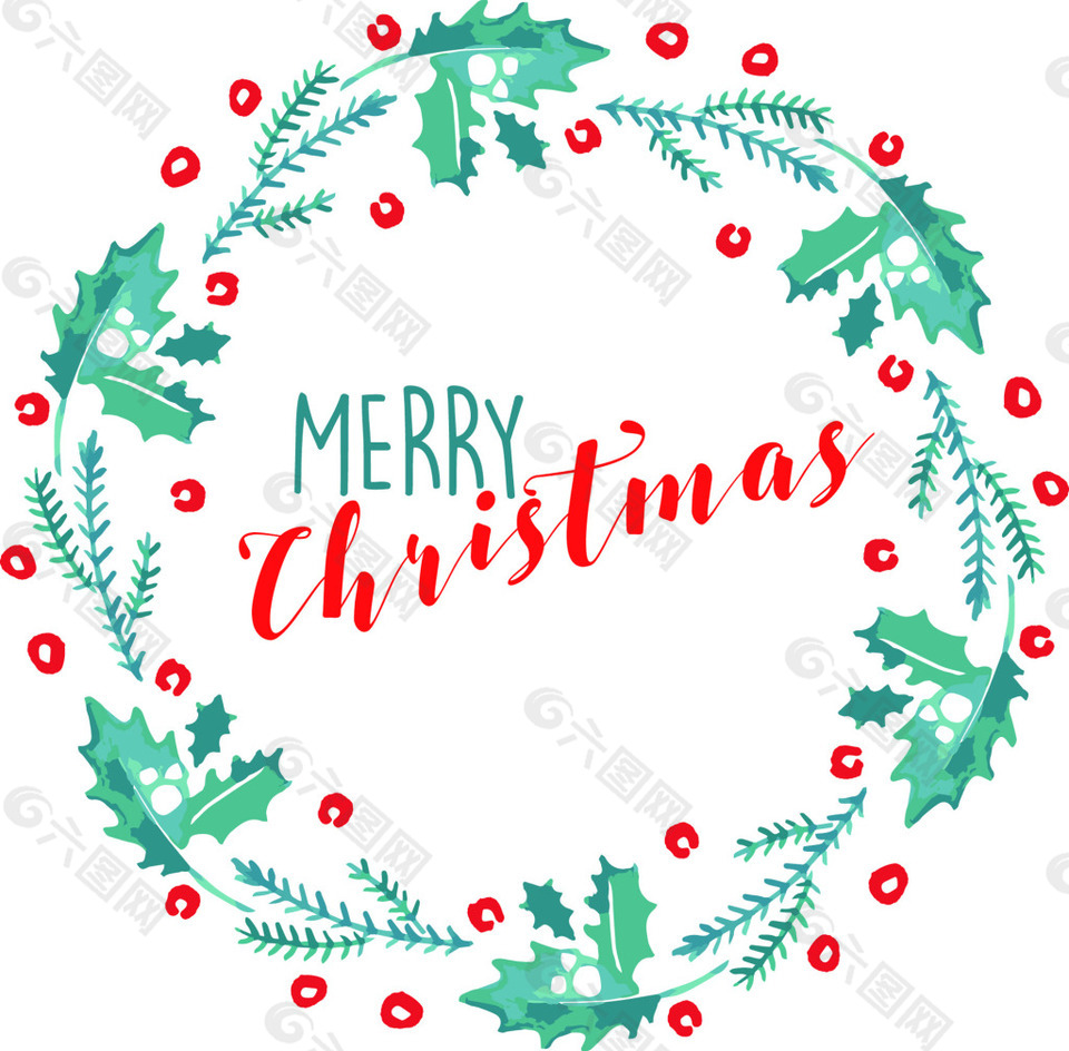 绿色圣诞节花环卡通矢量图标素材