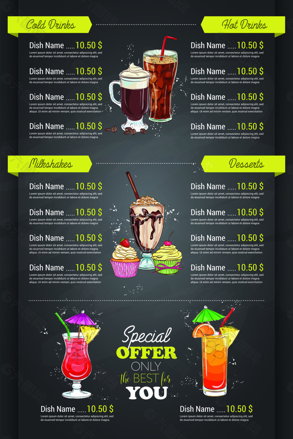 饮料实体饮食店铺价目表矢量素材平面广告素材免费下载(图片编号