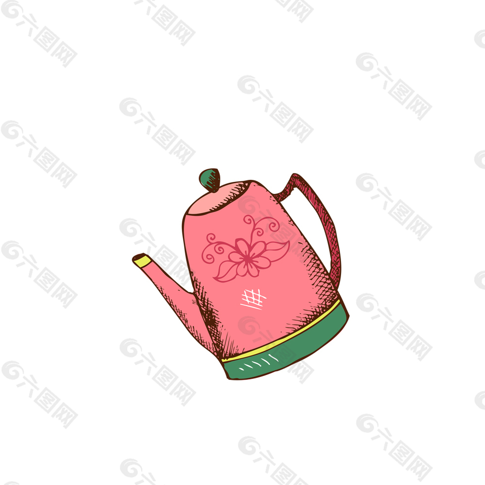 手绘卡通粉色茶壶